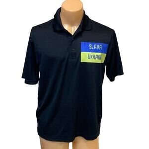 Upcycled Hand Printed Mens Medium Flag Slava Ukraini Fundraiser Polo Shirt